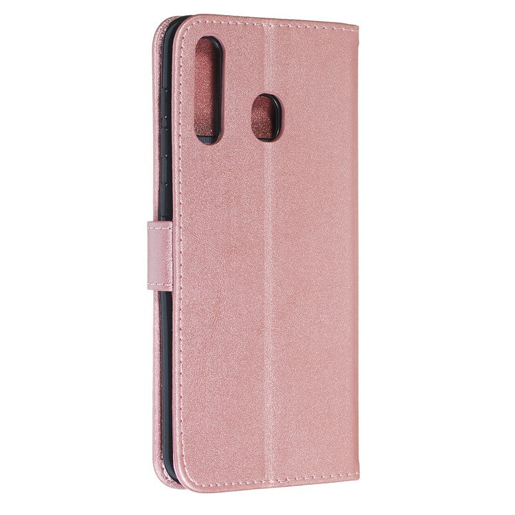 Zipper Pocket Leather Wallet Stand Case for Samsung Galaxy A20/A30 - Rose Gold