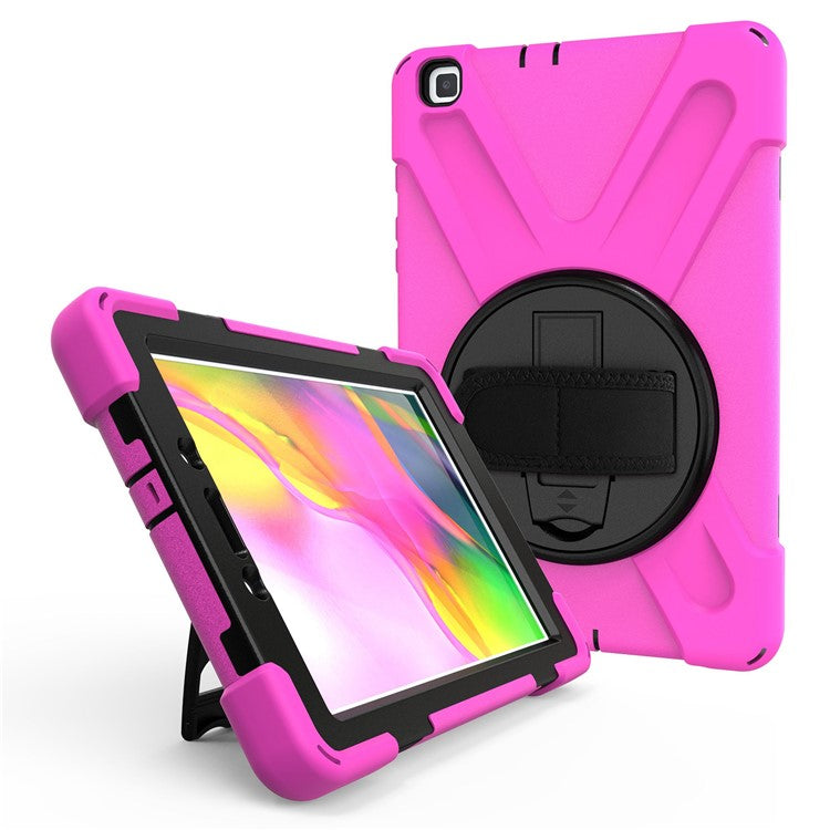 X-Shape PC + TPU Hybrid Case with Hand Strap [360 Degree Rotary Kickstand] for Samsung Galaxy Tab A 8.0 (2019) SM-T290 SM-T295 - Rose