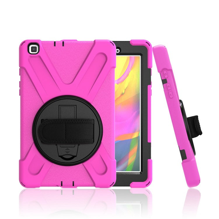X-Shape PC + TPU Hybrid Case with Hand Strap [360 Degree Rotary Kickstand] for Samsung Galaxy Tab A 8.0 (2019) SM-T290 SM-T295 - Rose