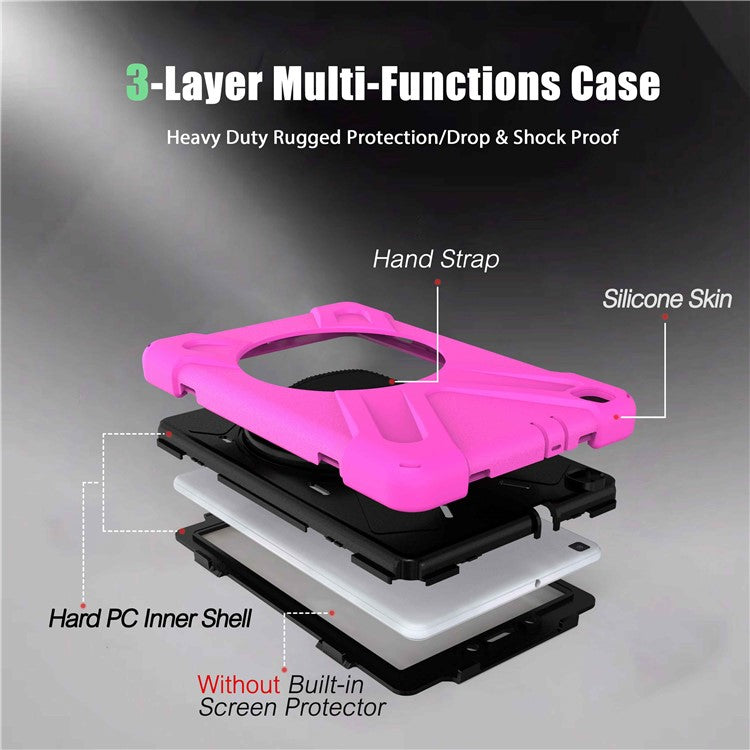 X-Shape PC + TPU Hybrid Case with Hand Strap [360 Degree Rotary Kickstand] for Samsung Galaxy Tab A 8.0 (2019) SM-T290 SM-T295 - Rose