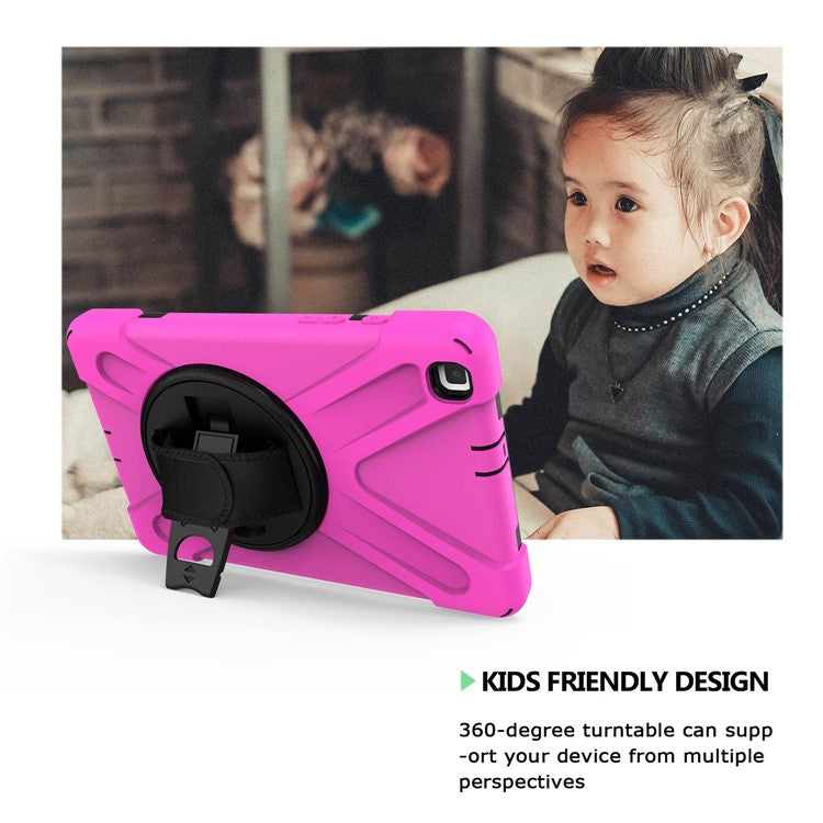 X-Shape PC + TPU Hybrid Case with Hand Strap [360 Degree Rotary Kickstand] for Samsung Galaxy Tab A 8.0 (2019) SM-T290 SM-T295 - Rose