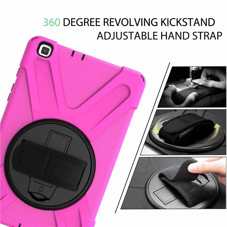 X-Shape PC + TPU Hybrid Case with Hand Strap [360 Degree Rotary Kickstand] for Samsung Galaxy Tab A 8.0 (2019) SM-T290 SM-T295 - Rose