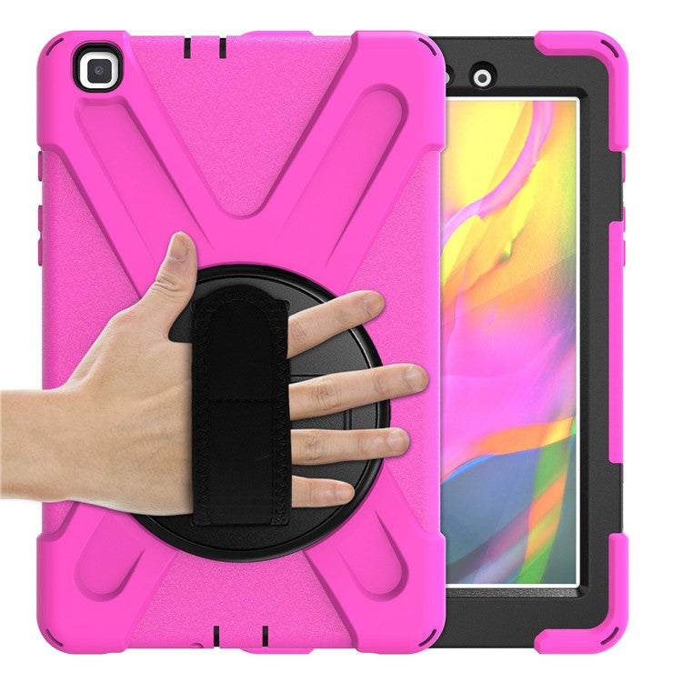 X-Shape PC + TPU Hybrid Case with Hand Strap [360 Degree Rotary Kickstand] for Samsung Galaxy Tab A 8.0 (2019) SM-T290 SM-T295 - Rose