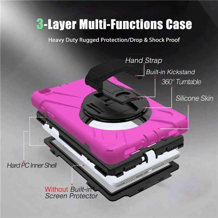 X-Shape PC + TPU Hybrid Case with Hand Strap [360 Degree Rotary Kickstand] for Samsung Galaxy Tab A 8.0 (2019) SM-T290 SM-T295 - Rose