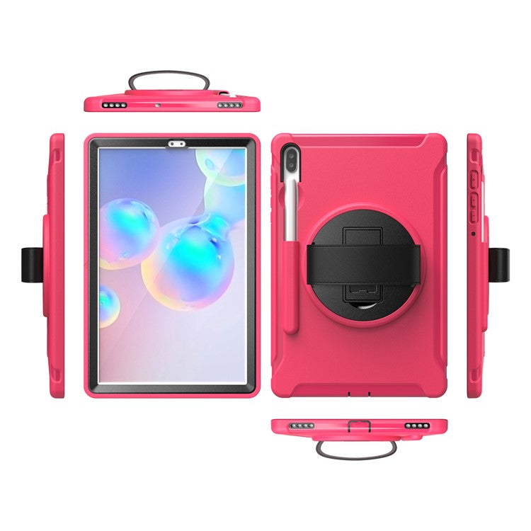 360° Swivel Kickstand PC + TPU Tablet Combo Shell with Hand Strap for Samsung Galaxy Tab S6 SM-T860/T865 - Rose