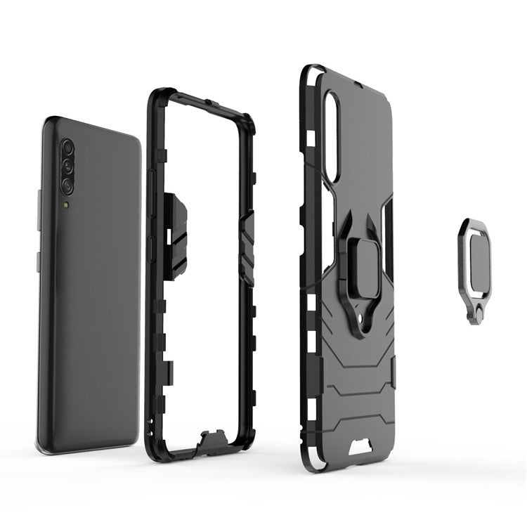 Cool Guard Finger Ring Kickstand PC + TPU Hybrid Protective Case for Samsung Galaxy A90 5G - Black