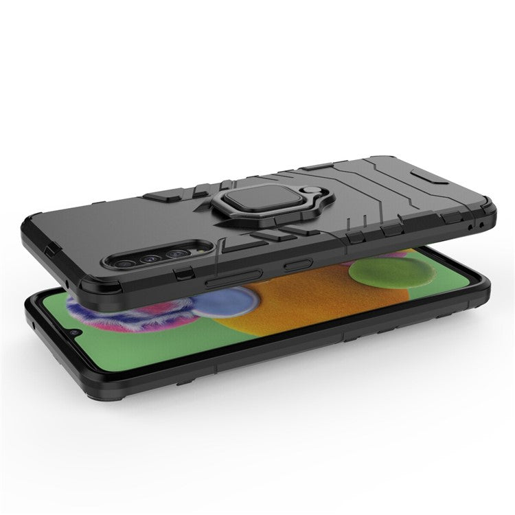 Cool Guard Finger Ring Kickstand PC + TPU Hybrid Protective Case for Samsung Galaxy A90 5G - Black