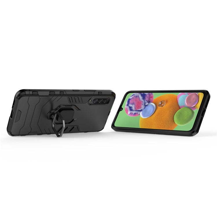 Cool Guard Finger Ring Kickstand PC + TPU Hybrid Protective Case for Samsung Galaxy A90 5G - Black