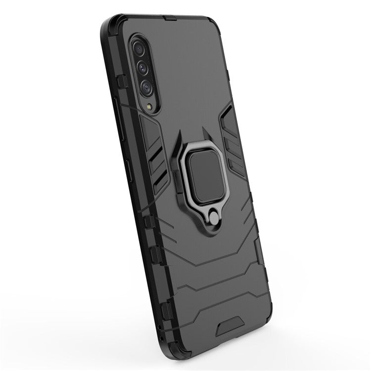 Cool Guard Finger Ring Kickstand PC + TPU Hybrid Protective Case for Samsung Galaxy A90 5G - Black