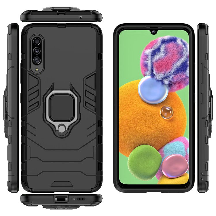 Cool Guard Finger Ring Kickstand PC + TPU Hybrid Protective Case for Samsung Galaxy A90 5G - Black
