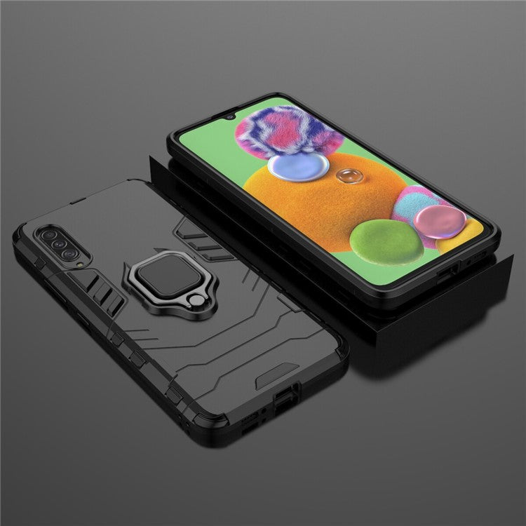 Cool Guard Finger Ring Kickstand PC + TPU Hybrid Protective Case for Samsung Galaxy A90 5G - Black