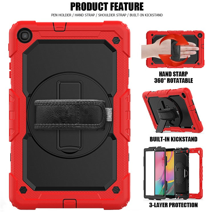 PC Silicone Kickstand Case with Strap Screen Protector for Samsung Galaxy Tab A 10.1 (2019) SM-T510/T515 - Red/Black