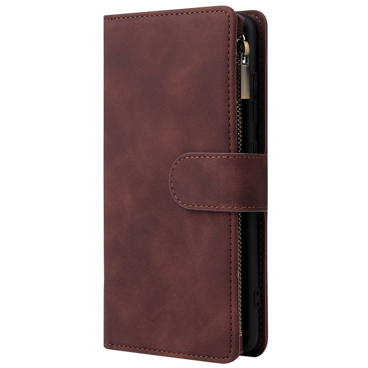 Zipper Pocket Leather Wallet Case for Samsung Galaxy A51 - Coffee
