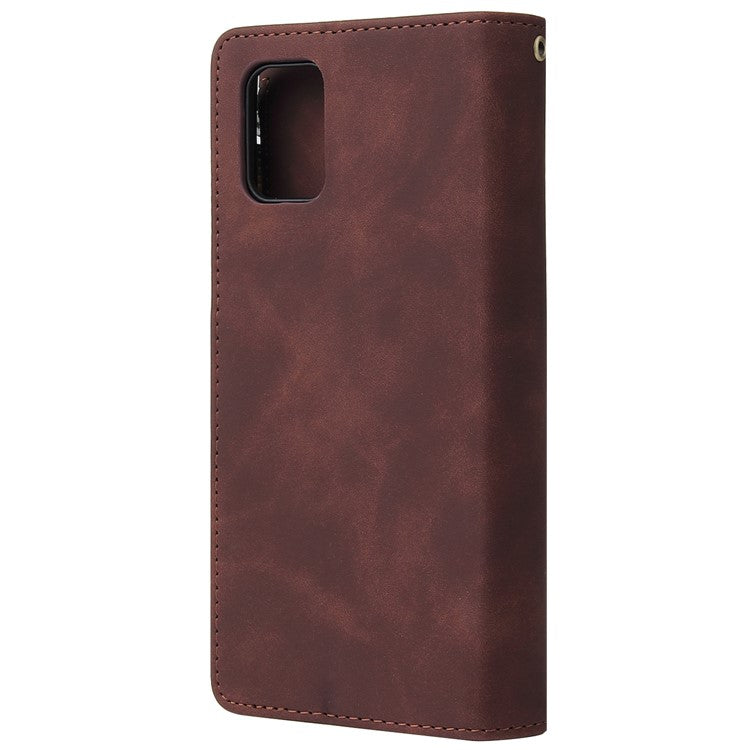Zipper Pocket Leather Wallet Case for Samsung Galaxy A51 - Coffee