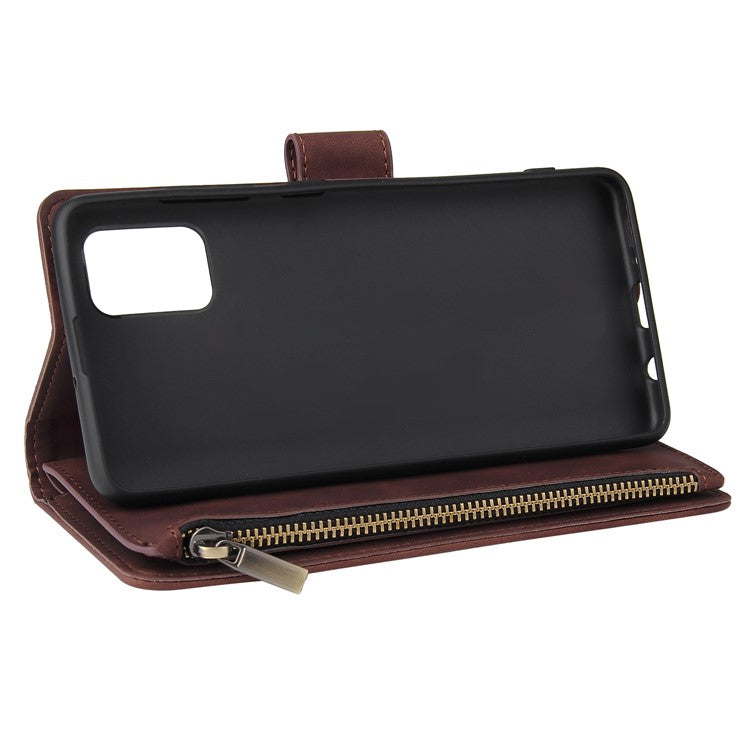 Zipper Pocket Leather Wallet Case for Samsung Galaxy A51 - Coffee