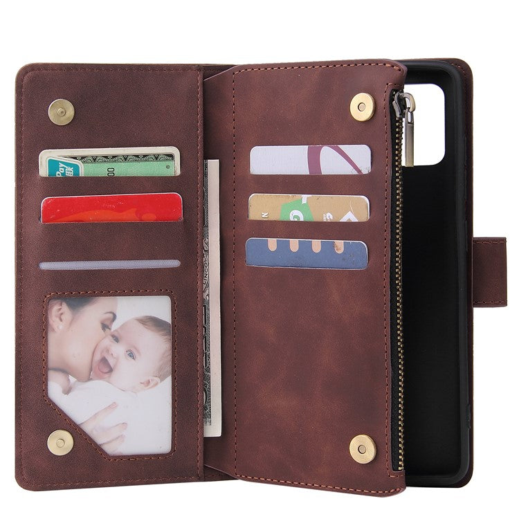Zipper Pocket Leather Wallet Case for Samsung Galaxy A51 - Coffee
