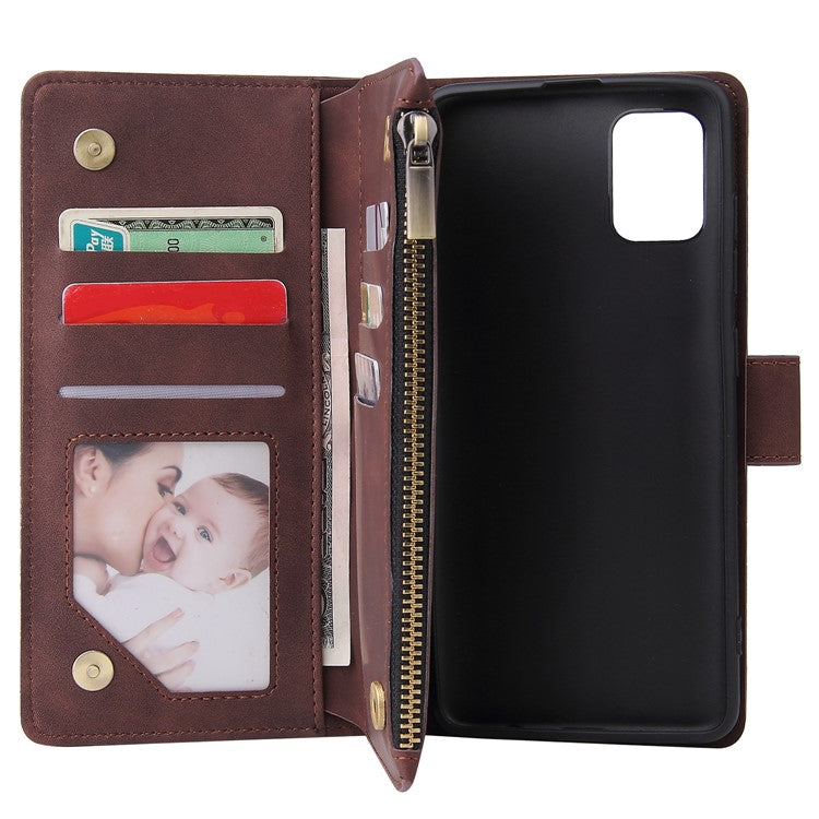 Zipper Pocket Leather Wallet Case for Samsung Galaxy A51 - Coffee