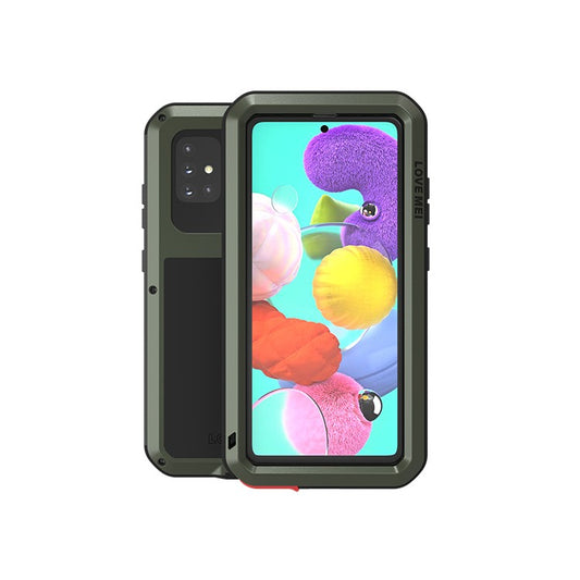 LOVE MEI Dust-proof Shock-proof Splash-proof Defender Metal+Silicone+Tempered Glass Case for Samsung Galaxy A51 SM-A515 - Green
