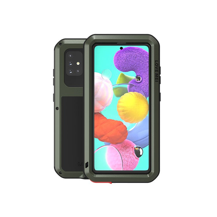 LOVE MEI Dust-proof Shock-proof Splash-proof Defender Metal+Silicone+Tempered Glass Case for Samsung Galaxy A51 SM-A515 - Green