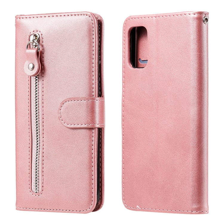 Zipper Pocket Leather Wallet Stand Case for Samsung Galaxy A41 (Global Version) - Rose Gold