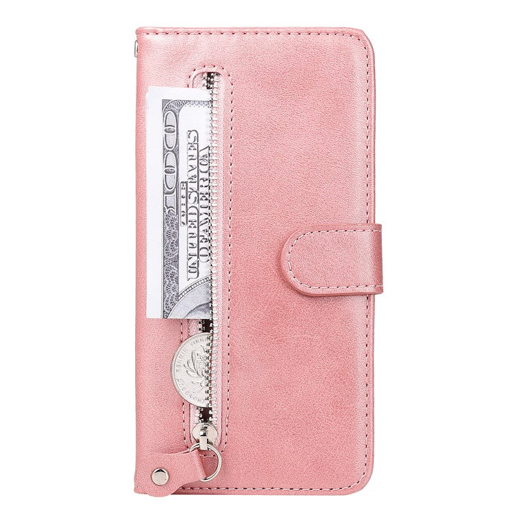 Zipper Pocket Leather Wallet Stand Case for Samsung Galaxy A41 (Global Version) - Rose Gold