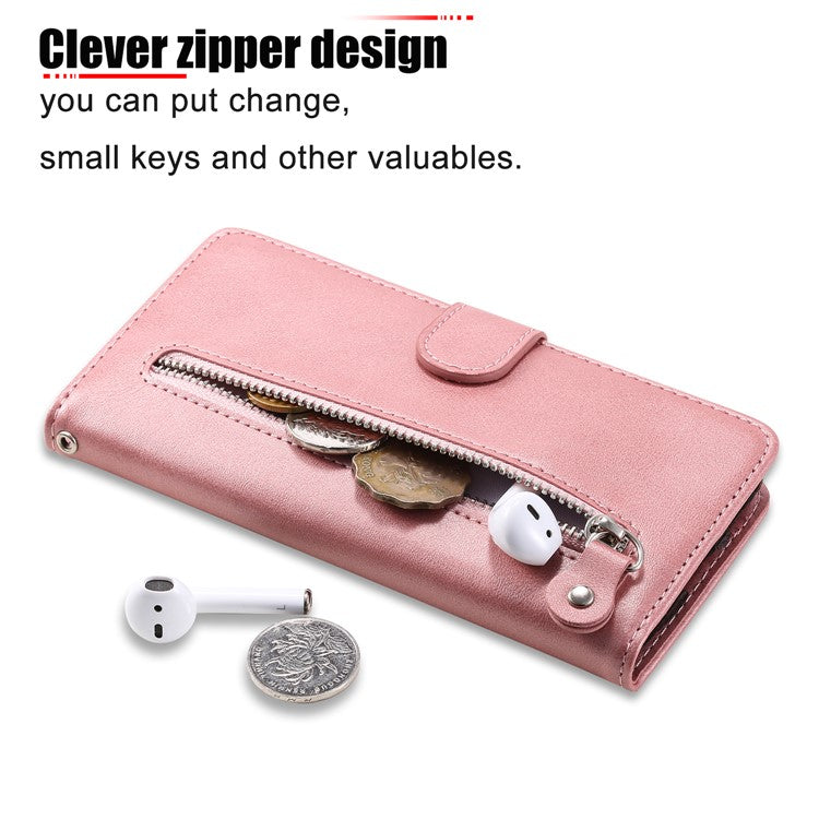 Zipper Pocket Leather Wallet Stand Case for Samsung Galaxy A41 (Global Version) - Rose Gold