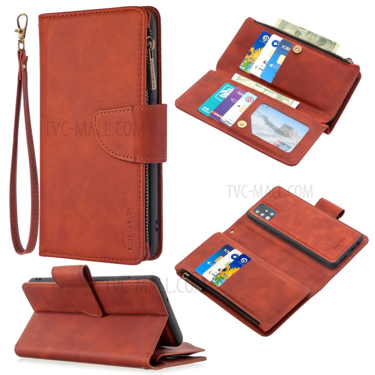 Zipper Stylish Style Leather Unique Shell for Samsung Galaxy A51 SM-A515 - Brown