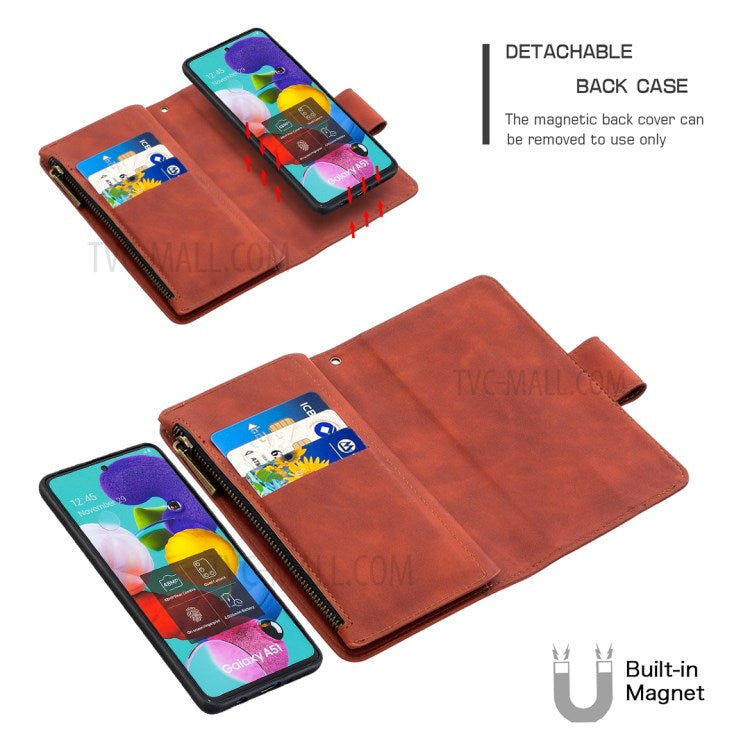 Zipper Stylish Style Leather Unique Shell for Samsung Galaxy A51 SM-A515 - Brown