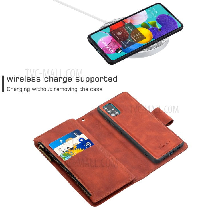 Zipper Stylish Style Leather Unique Shell for Samsung Galaxy A51 SM-A515 - Brown