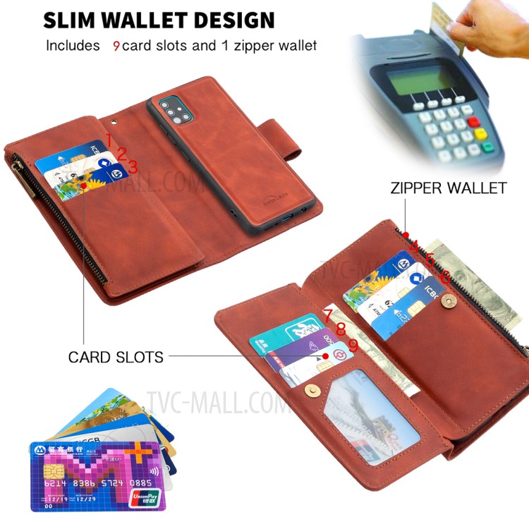 Zipper Stylish Style Leather Unique Shell for Samsung Galaxy A51 SM-A515 - Brown