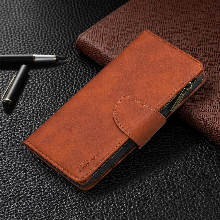 Zipper Stylish Style Leather Unique Shell for Samsung Galaxy A51 SM-A515 - Brown