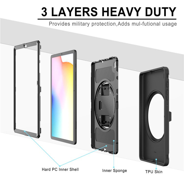 PC + TPU Tablet Cover with Pen Slot and Hand Strap for Samsung Galaxy Tab S6 Lite (2020) P610 / P615 / S6 Lite (2022) / (2024) P620 - Black