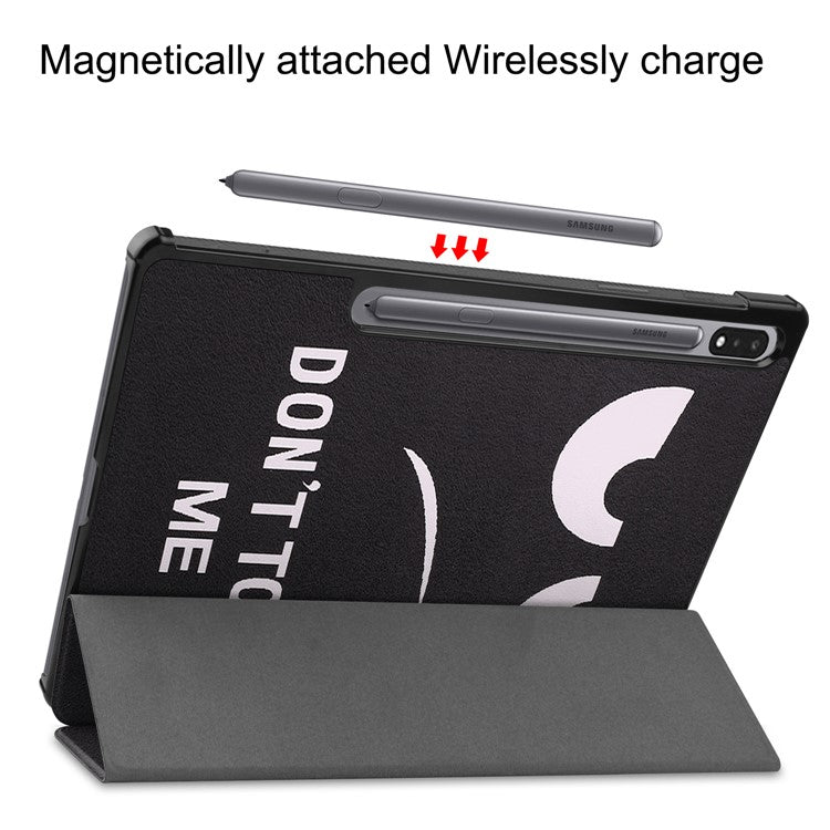 Tri-fold Stand Tablet Case for Samsung Galaxy Tab S7+ / S8+ Pattern Printing PU Leather Protective Cover - Don't Touch Me