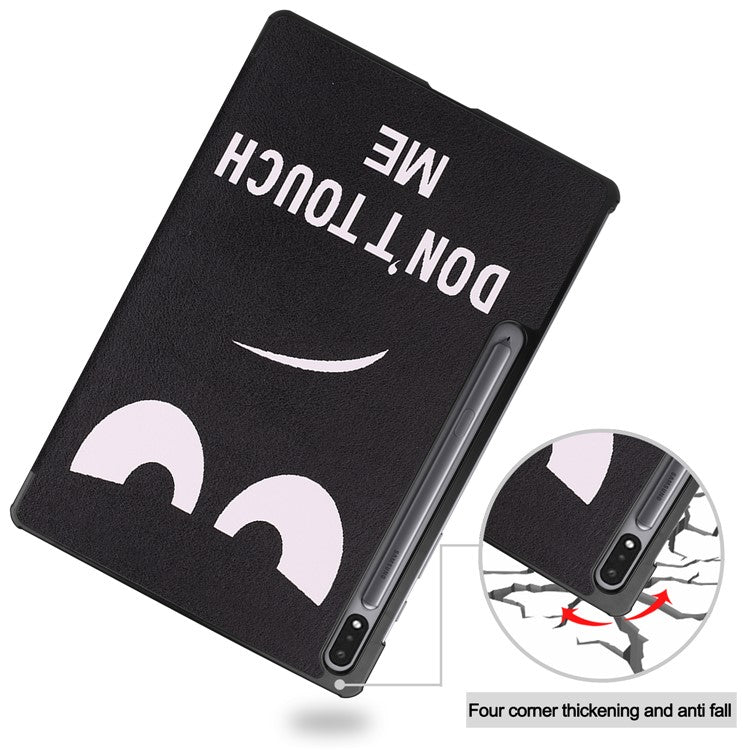 Tri-fold Stand Tablet Case for Samsung Galaxy Tab S7+ / S8+ Pattern Printing PU Leather Protective Cover - Don't Touch Me