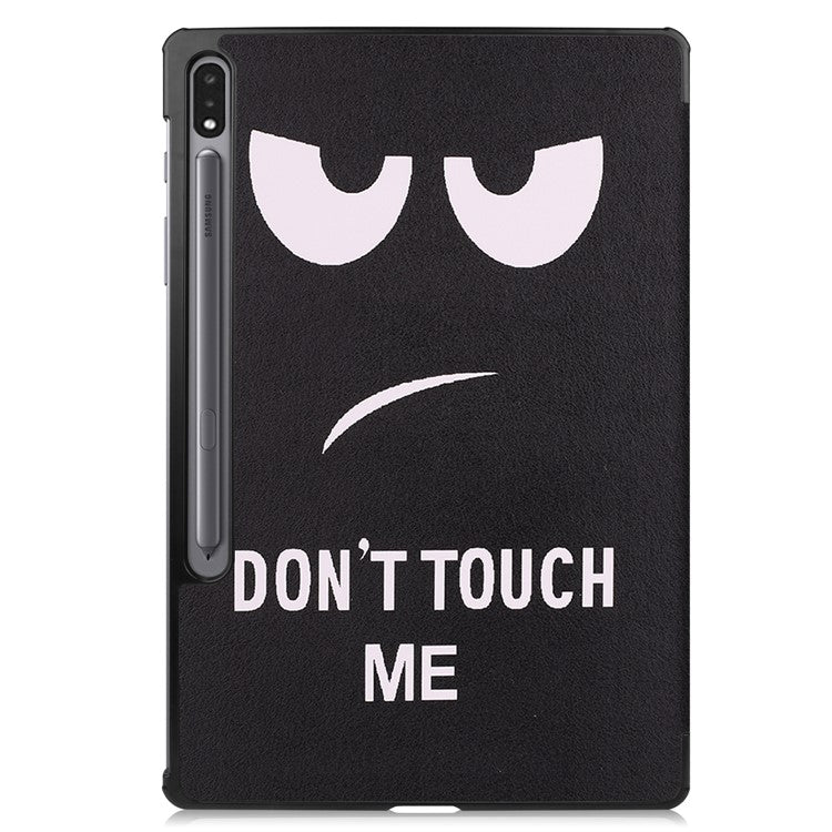 Tri-fold Stand Tablet Case for Samsung Galaxy Tab S7+ / S8+ Pattern Printing PU Leather Protective Cover - Don't Touch Me