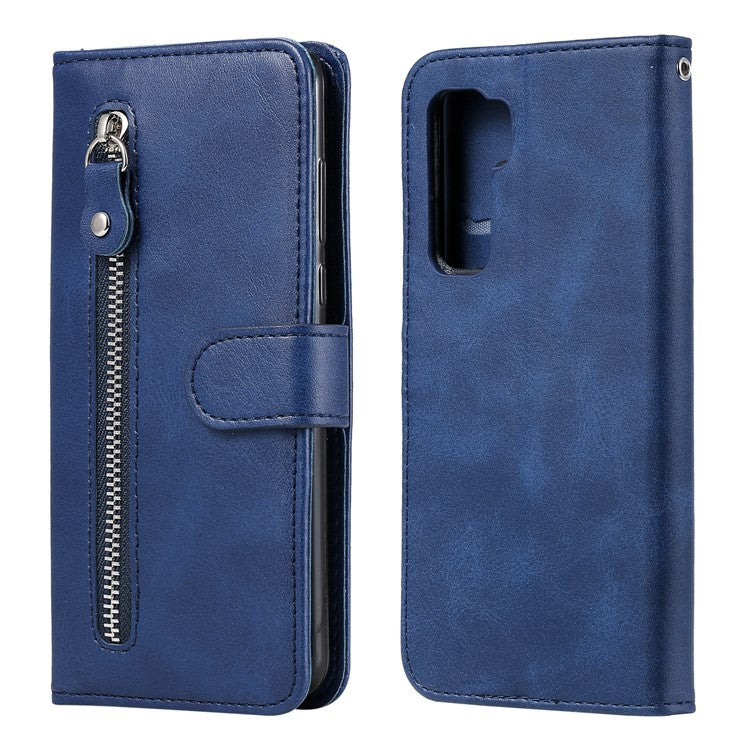 Zipper Pocket Wallet Leather Stand Case for Huawei P40 Lite 5G/nova 7 SE - Blue