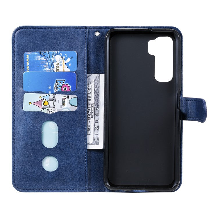Zipper Pocket Wallet Leather Stand Case for Huawei P40 Lite 5G/nova 7 SE - Blue