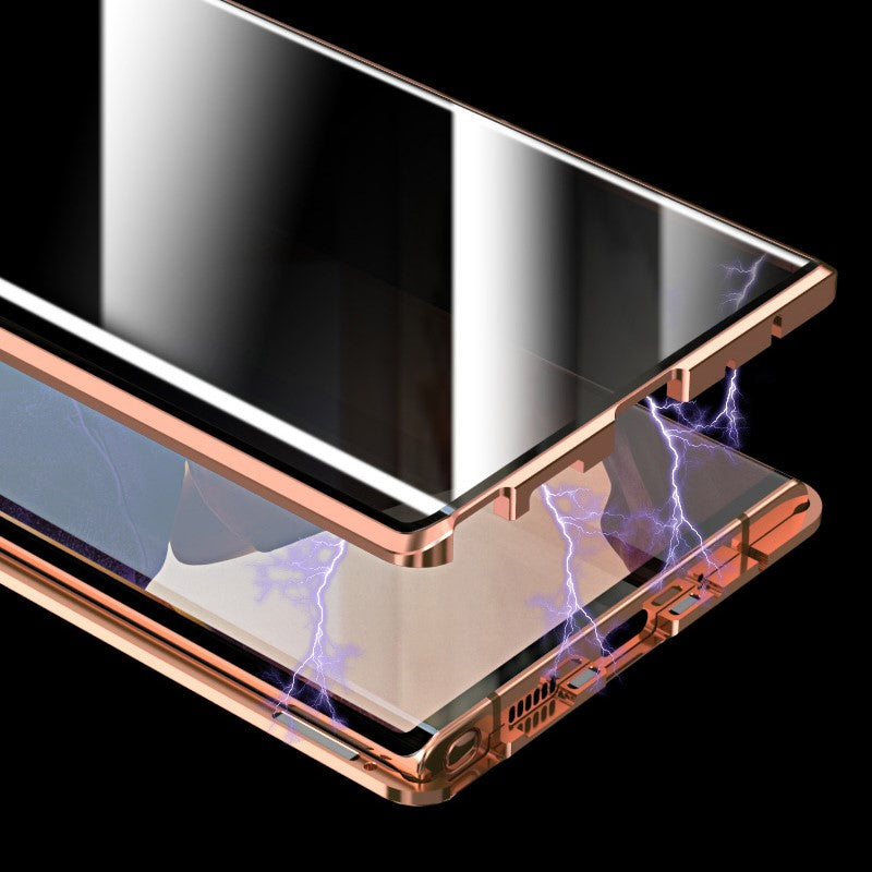 Magnetic Metal Frame + Double-sided Tempered Glass Case Anti-peep Shell for Samsung Galaxy Note20 Ultra/Note20 Ultra 5G - Red