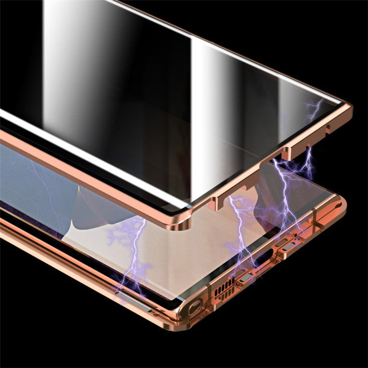 Magnetic Metal Frame + Double-sided Tempered Glass Anti-peep Case Shell for Samsung Galaxy Note20 4G/5G - Black