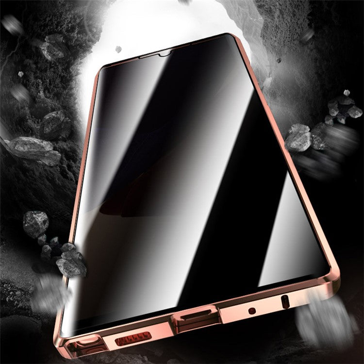 Magnetic Metal Frame + Double-sided Tempered Glass Anti-peep Case Shell for Samsung Galaxy Note20 4G/5G - Black