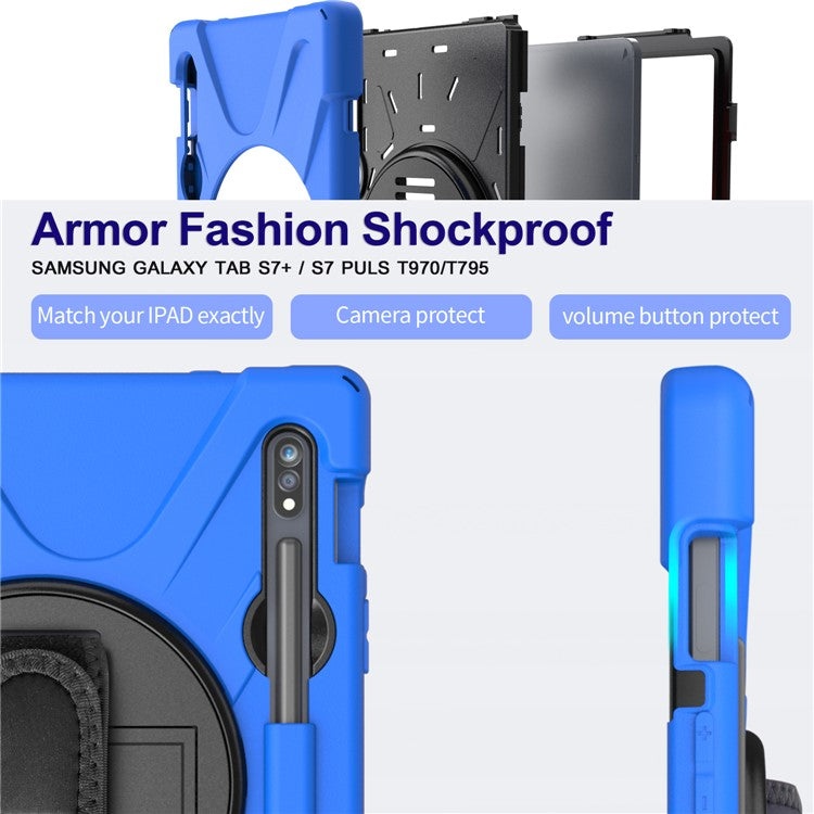 For Samsung Galaxy Tab S7 T870 T875 / S8 X700 / S9 X710 / S9 FE X510 360° Swivel Kickstand PC + Silicone Tablet Case - Blue