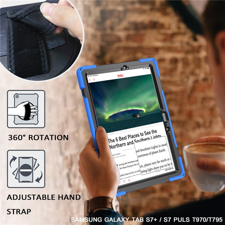 For Samsung Galaxy Tab S7 T870 T875 / S8 X700 / S9 X710 / S9 FE X510 360° Swivel Kickstand PC + Silicone Tablet Case - Blue