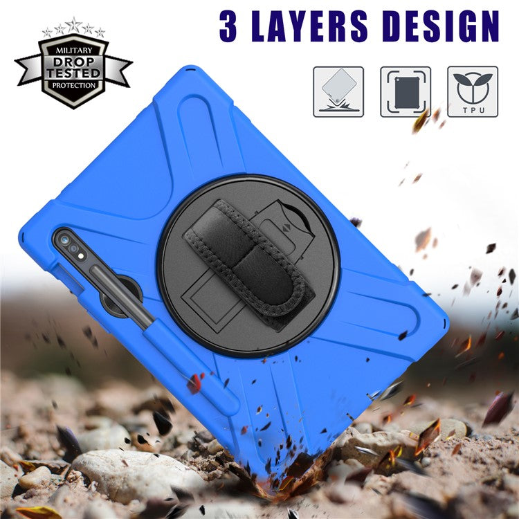 For Samsung Galaxy Tab S7 T870 T875 / S8 X700 / S9 X710 / S9 FE X510 360° Swivel Kickstand PC + Silicone Tablet Case - Blue