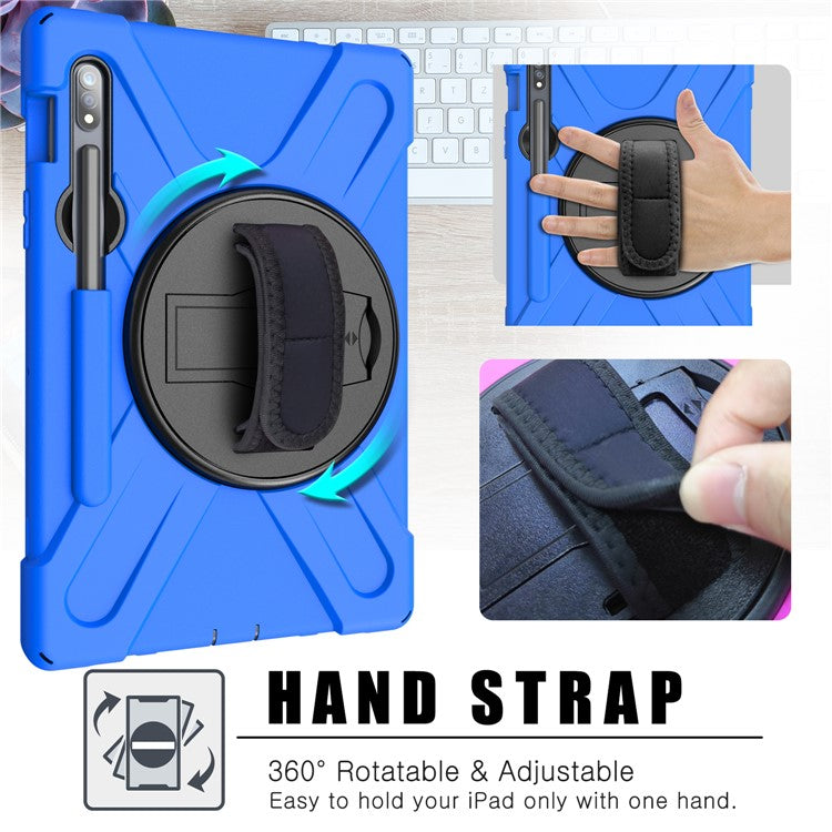 For Samsung Galaxy Tab S7 T870 T875 / S8 X700 / S9 X710 / S9 FE X510 360° Swivel Kickstand PC + Silicone Tablet Case - Blue