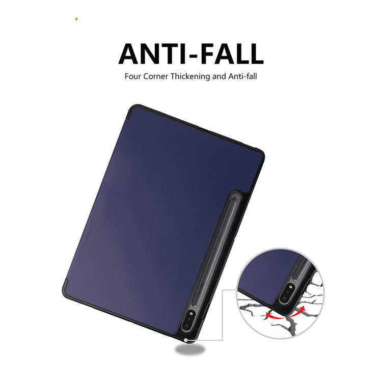 ENKAY HAT PRINCE ENK-8011 Tri-fold Stand PU Leather Smart Cover with Pen Slot for Samsung Galaxy Tab S7 11.0 T870 / T875 / S8 - Dark Blue