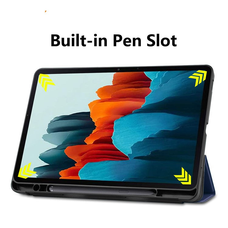 ENKAY HAT PRINCE ENK-8011 Tri-fold Stand PU Leather Smart Cover with Pen Slot for Samsung Galaxy Tab S7 11.0 T870 / T875 / S8 - Dark Blue