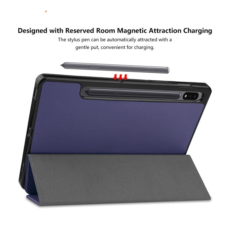 ENKAY HAT PRINCE ENK-8011 Tri-fold Stand PU Leather Smart Cover with Pen Slot for Samsung Galaxy Tab S7 11.0 T870 / T875 / S8 - Dark Blue