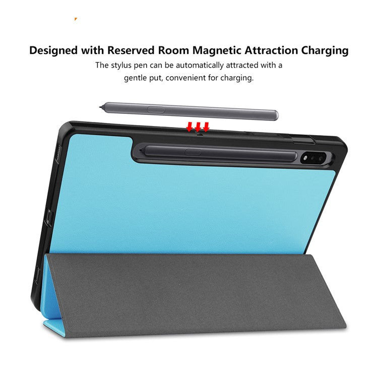 ENKAY HAT PRINCE ENK-8011 Tri-fold Stand PU Leather Smart Cover with Pen Slot for Samsung Galaxy Tab S7 11.0 T870 / T875 / S8 - Baby Blue