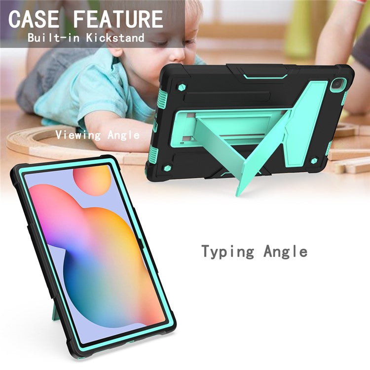 Foldable T-shaped Kickstand Anti-dust PC Silicone Tablet Cover for Samsung Galaxy Tab A7 10.4 (2020) / (2022) - Black / Cyan