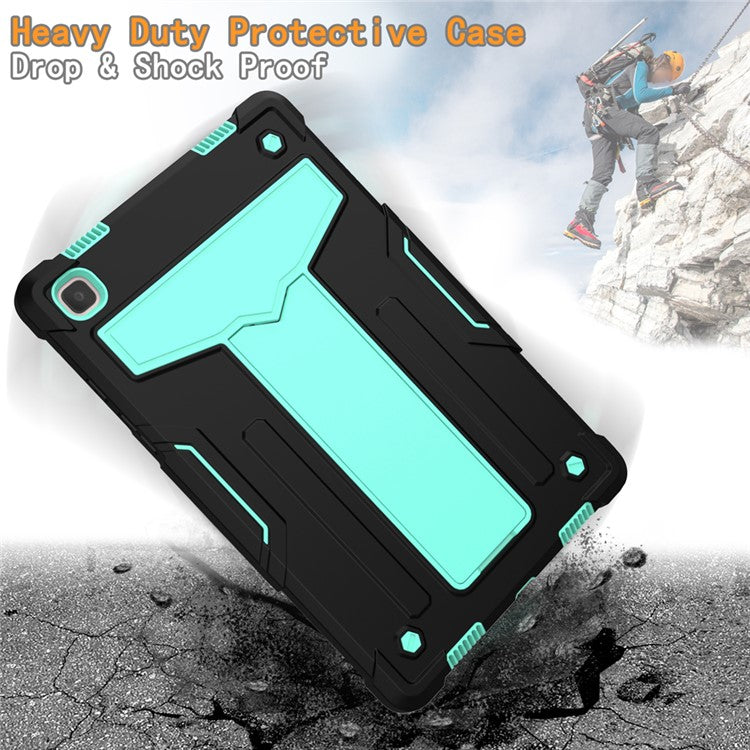 Foldable T-shaped Kickstand Anti-dust PC Silicone Tablet Cover for Samsung Galaxy Tab A7 10.4 (2020) / (2022) - Black / Cyan